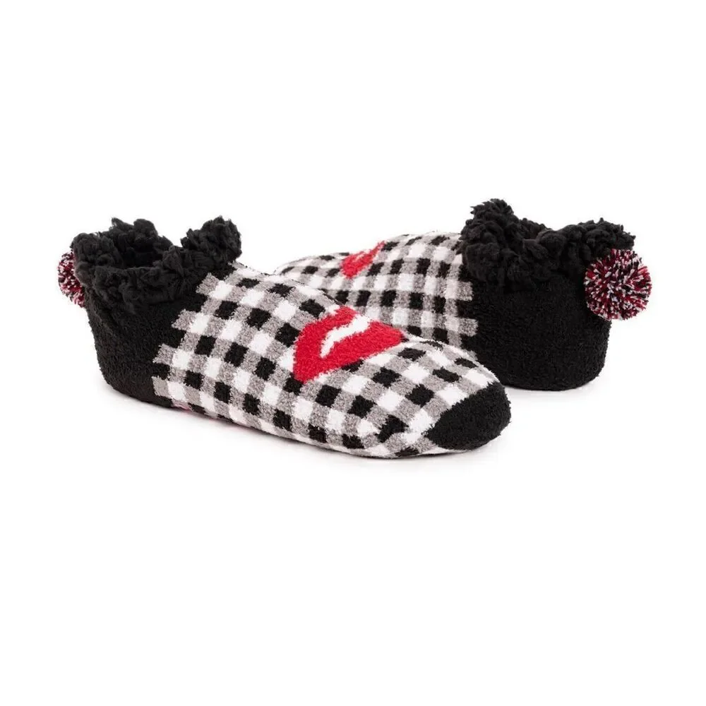 2x betsey johnson footie & calf cabin fur slipper socks nwt L/xl vampire lips